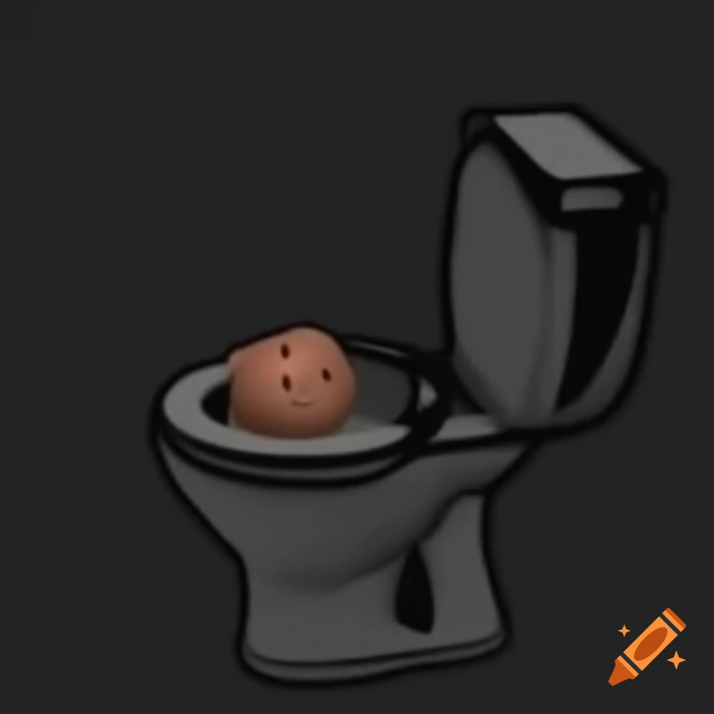 Whimsical character with long neck emerging from large toilet