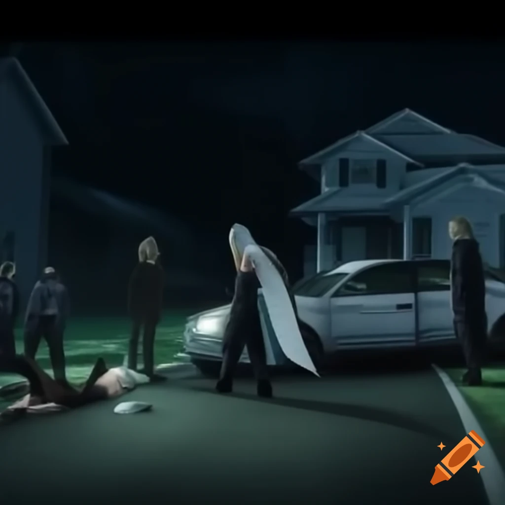 Investigation scene of a fight and car crash involving tragic events