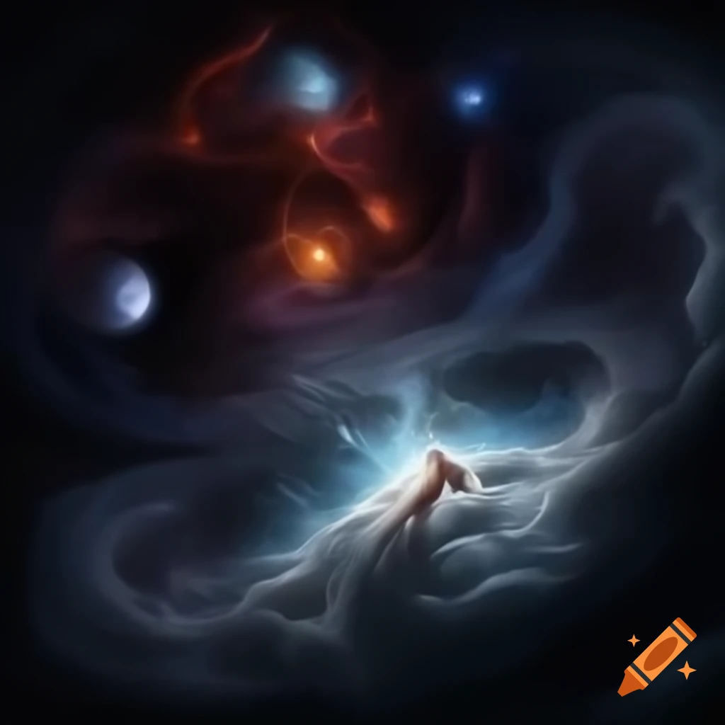 A surreal depiction of awakening in bed, cosmic memories fading