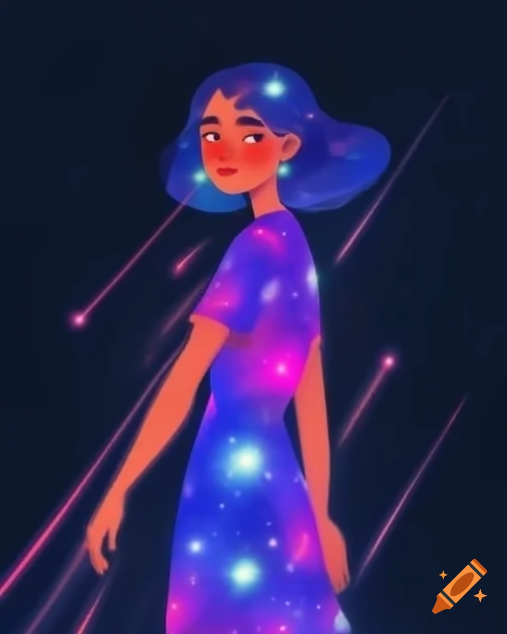 Woman in luminous galactic dress
