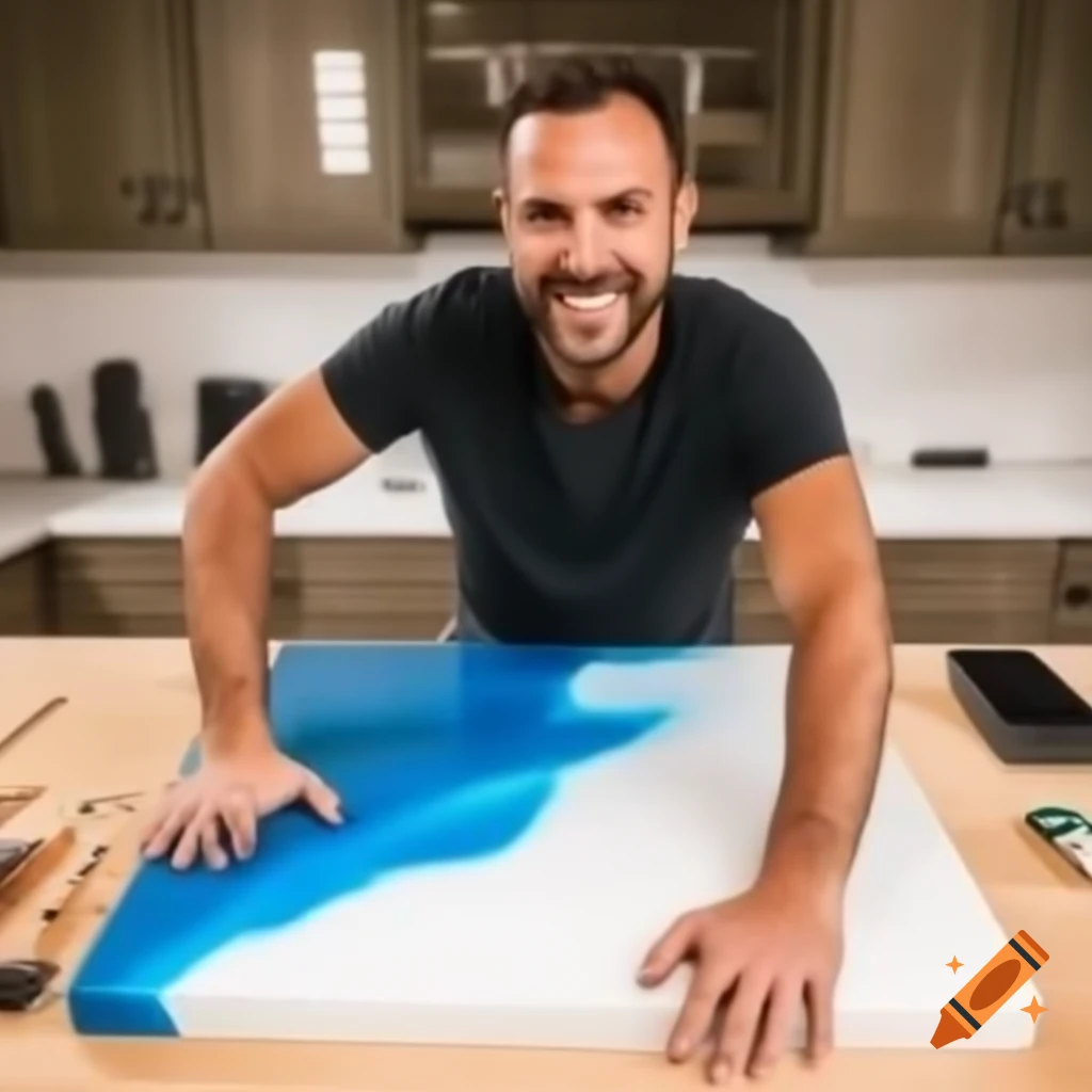 Happy men working with epoxy resin