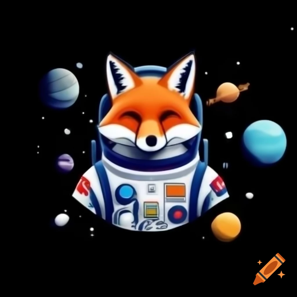 Stylized logo of a fox in spacesuit surrounded by planets