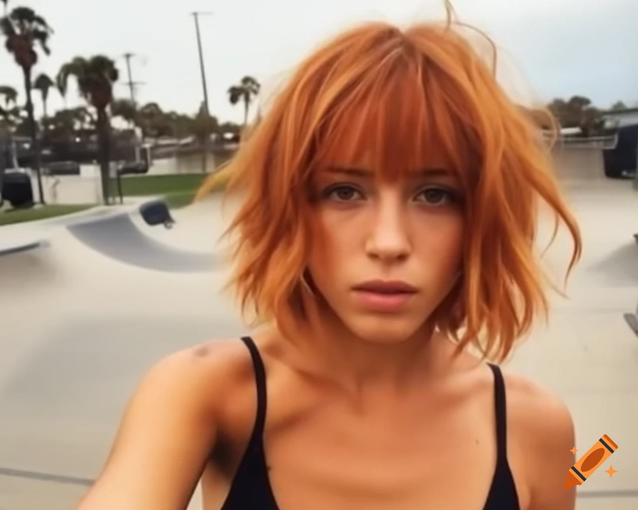  Selfie of french female delinquent with ginger hair in skate-park on ...