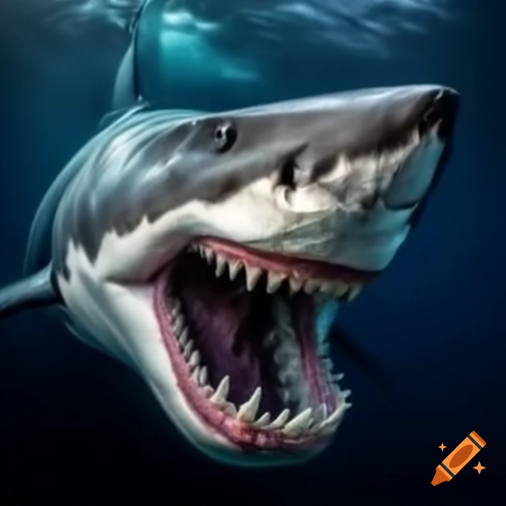 Close-up of megalodon's sharp teeth
