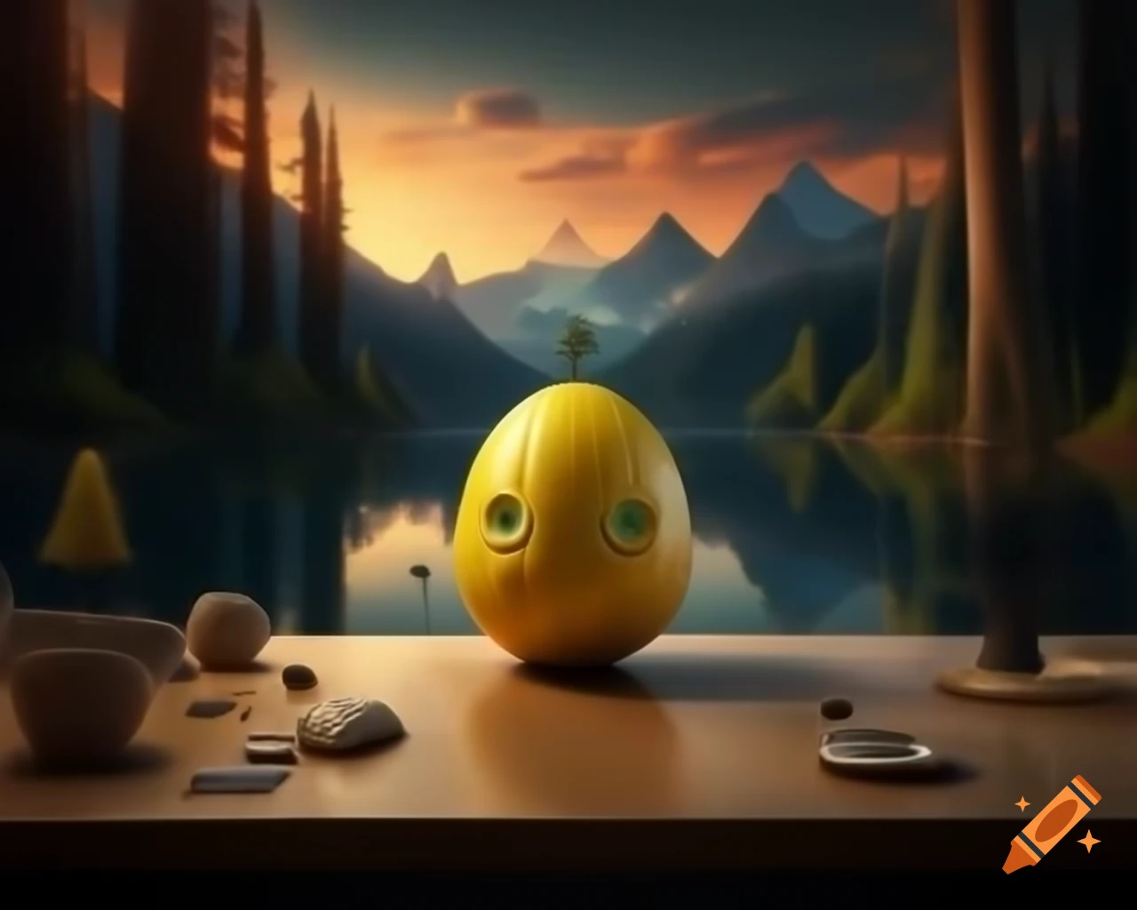 Surreal lemon monster sculpture in scientific photography style