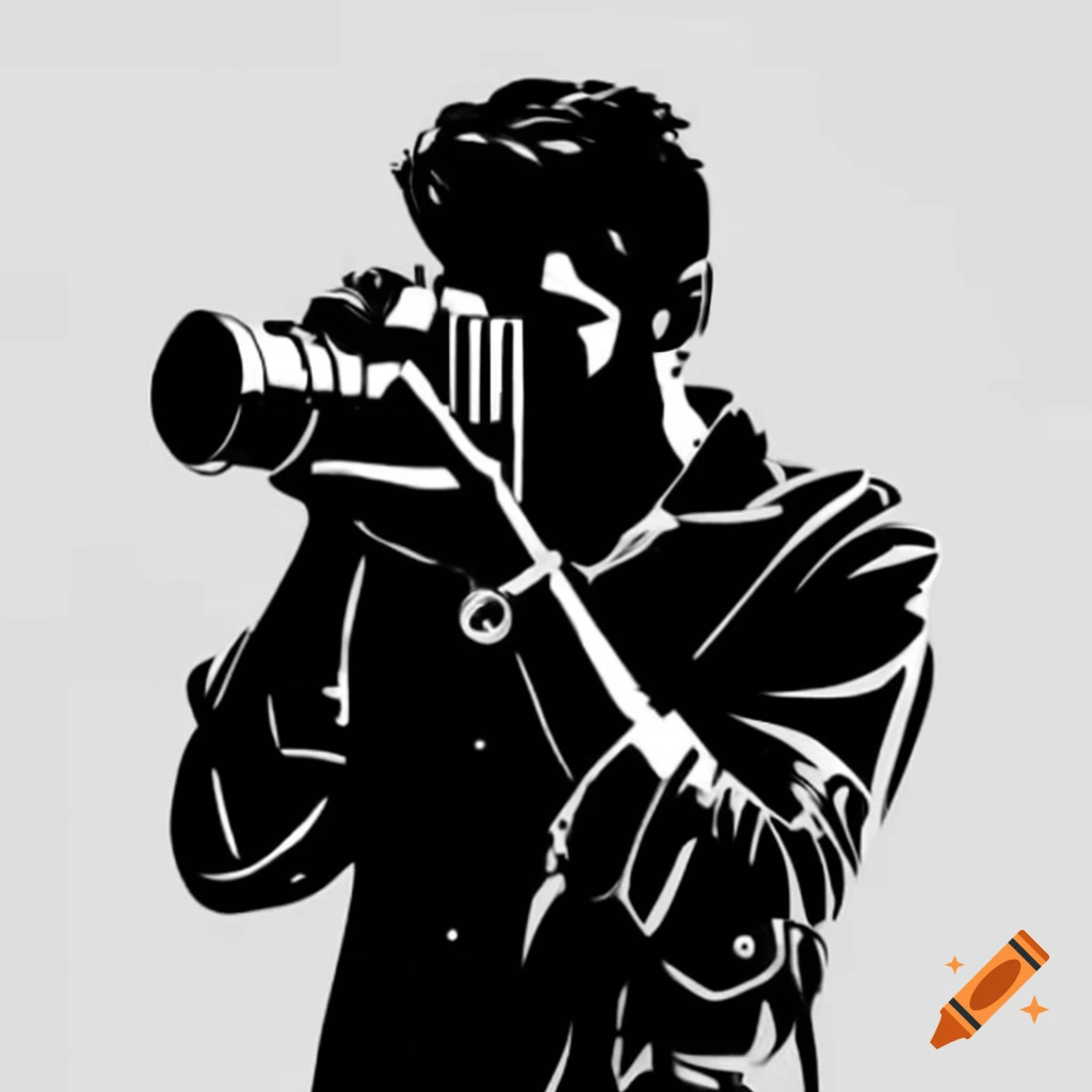 Man shooting with camera in black vector art