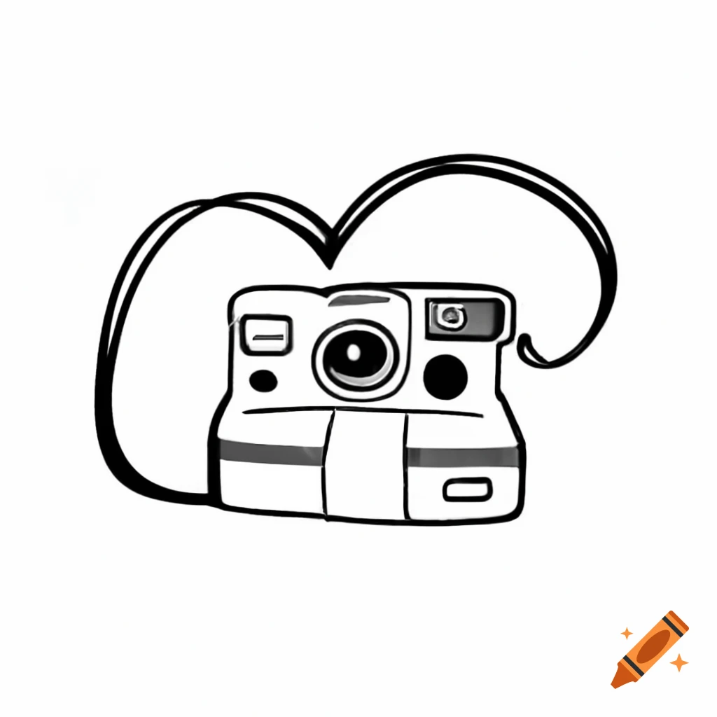 Illustration of a polaroid camera with a heart-shaped photo