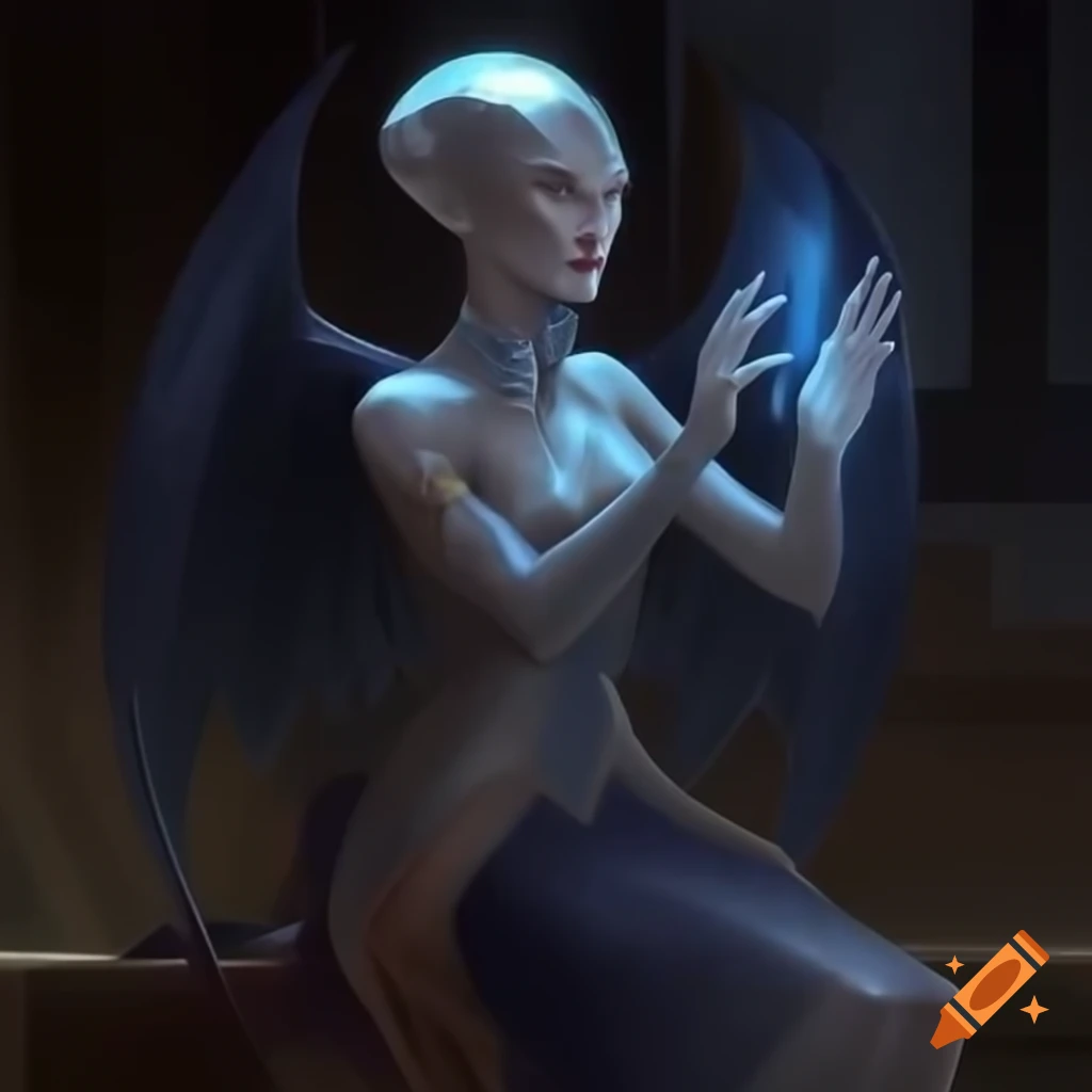 Scene in Queen's chambers aboard alien mothership featuring Angel Alien Vampire Goddess