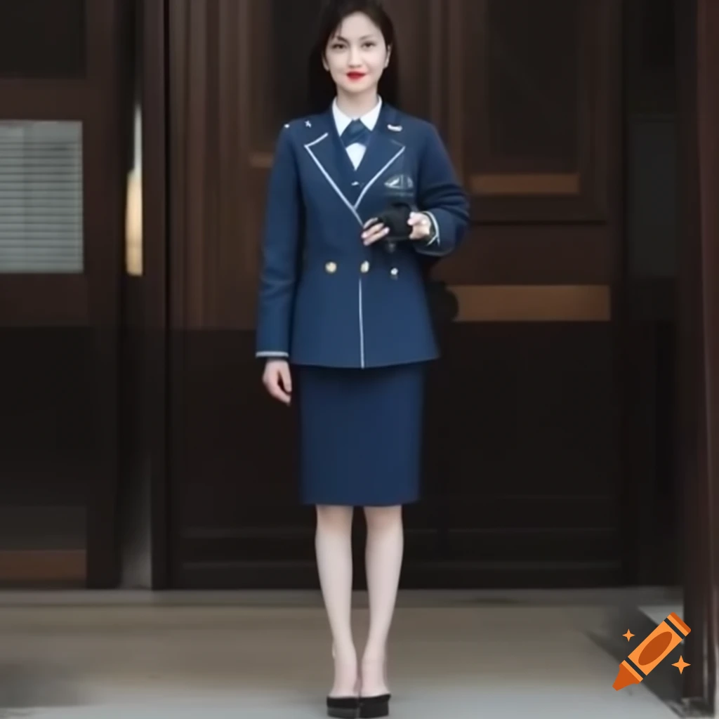 Chinese woman in uniform with jacket and pencil skirt