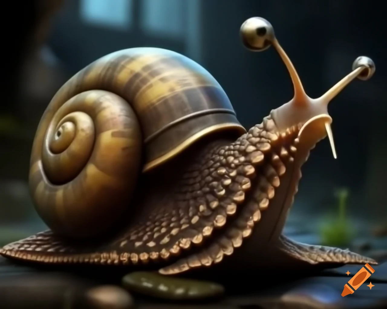 Huge steampunk snail with armor and mechanical details