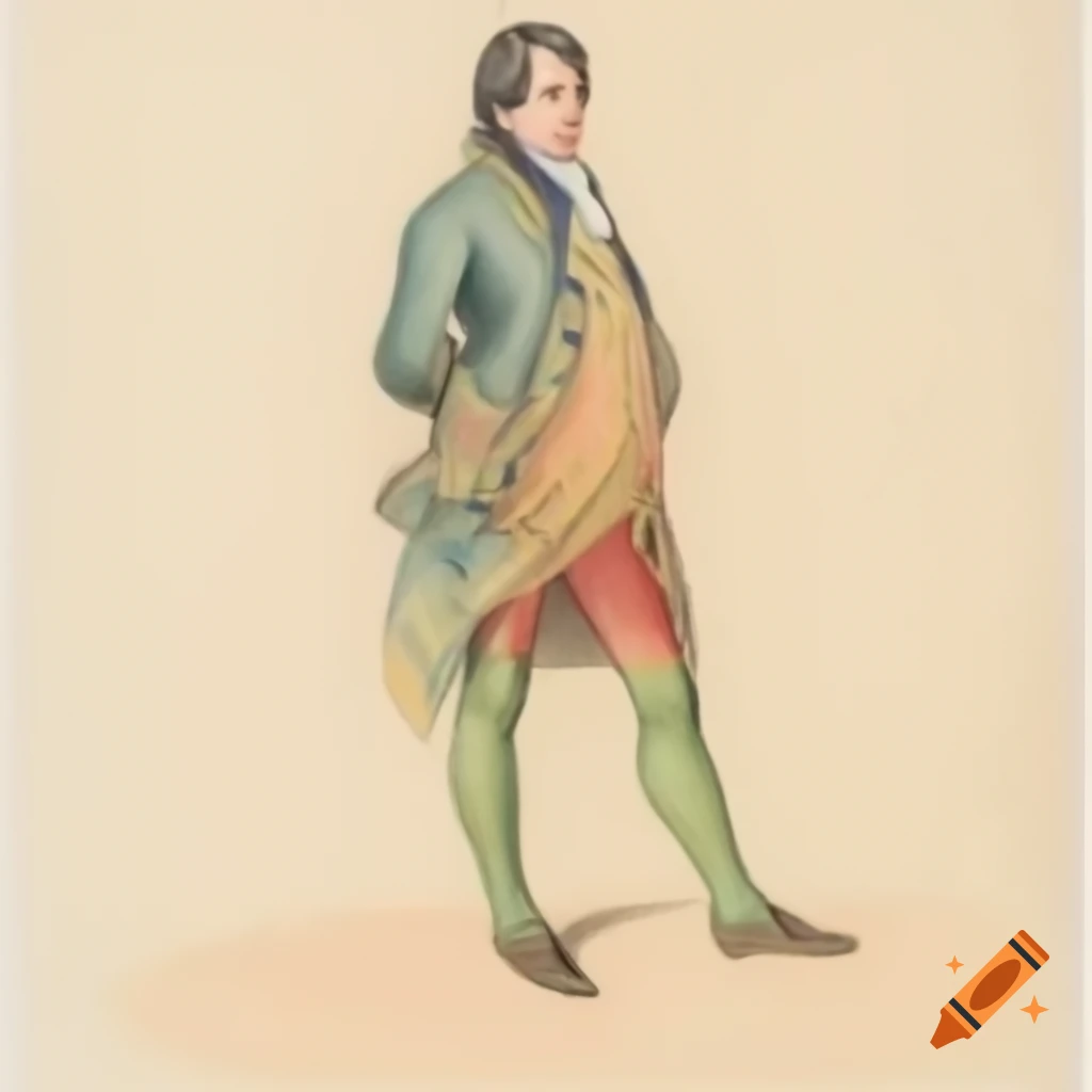 Colored sketch of a male French patron from the 1800s