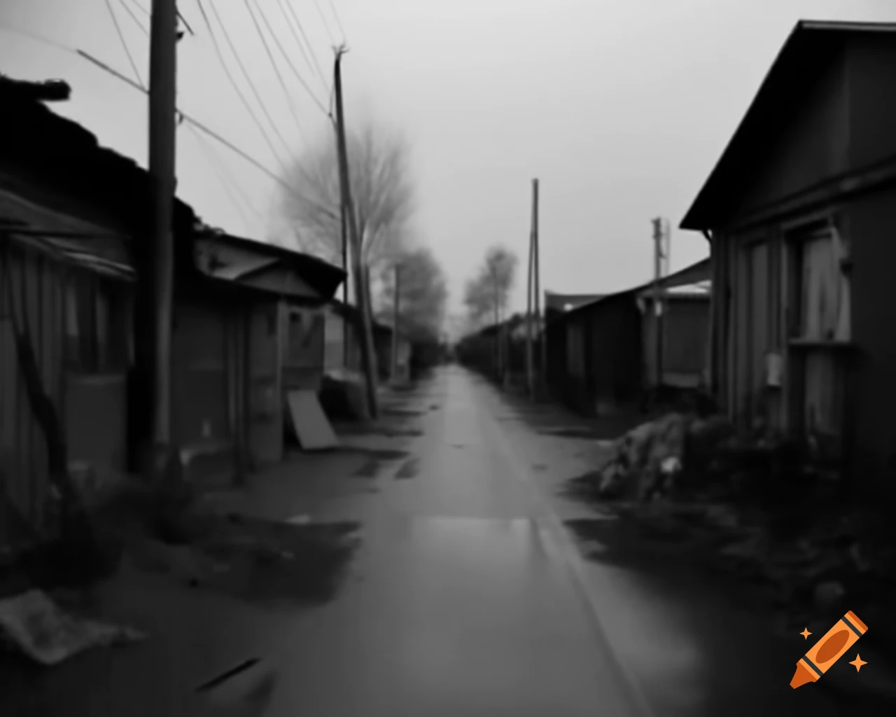 Russian slum scene with dreamcore aesthetic