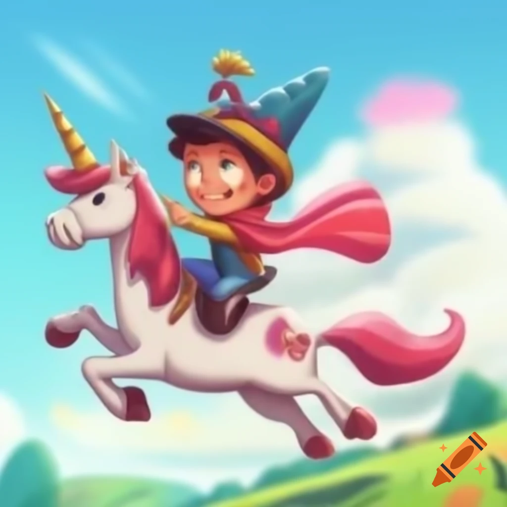Stefan riding a unicorn