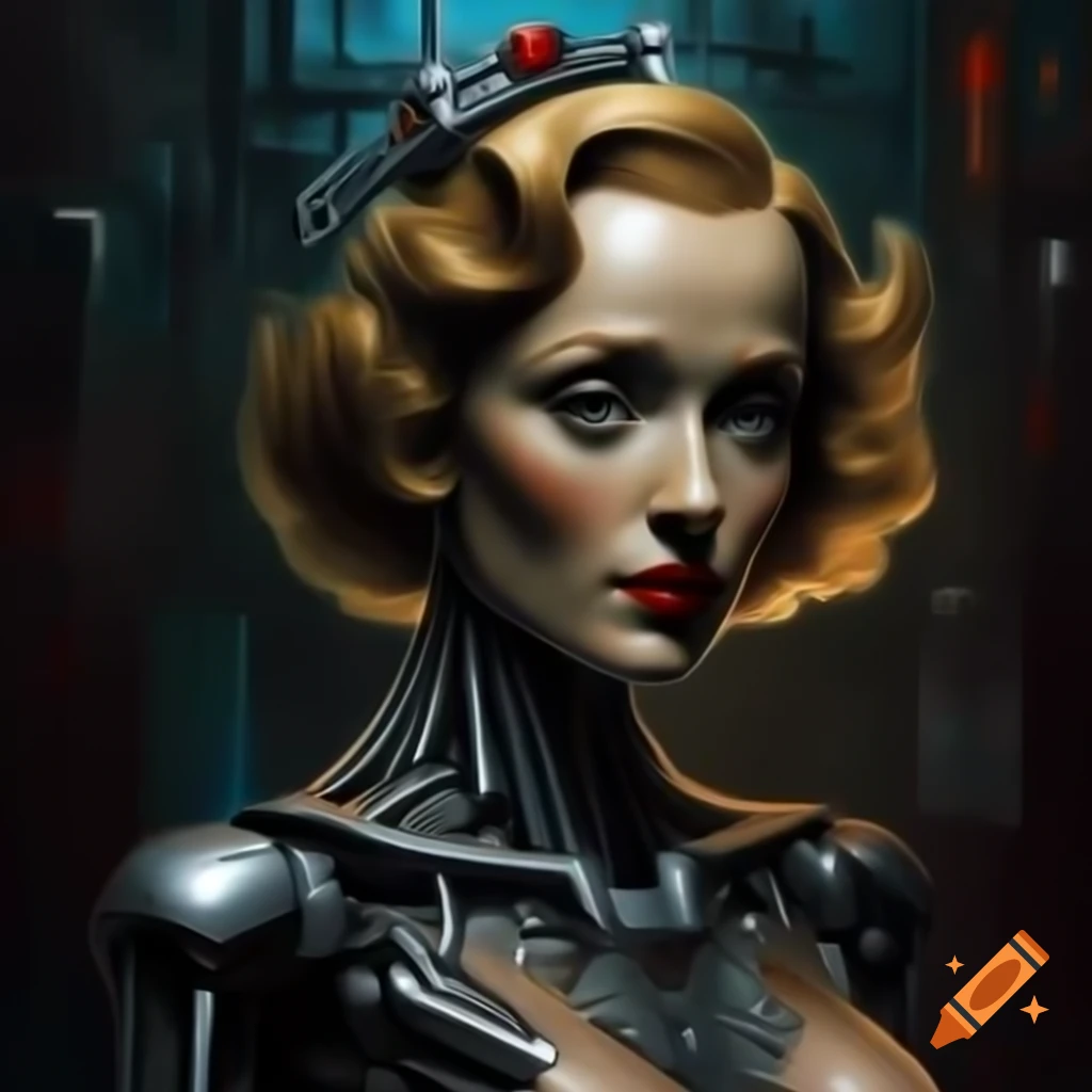 Female robot painting inspired by Metropolis and Marlene Dietrich