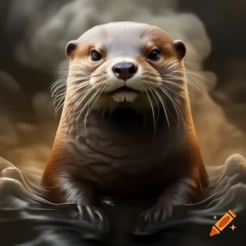 Confused otter amidst a cloud of smoke