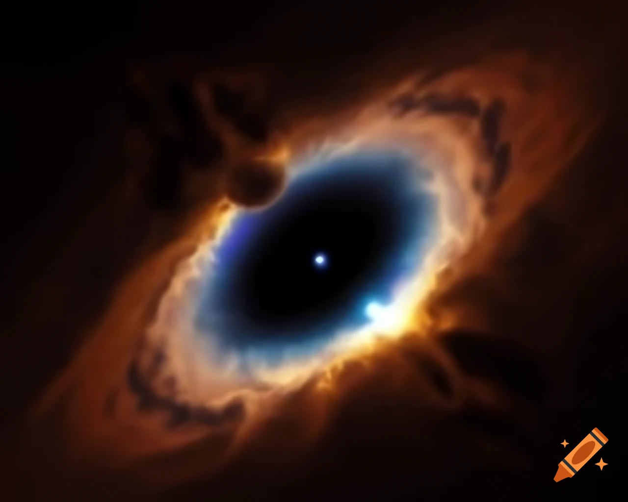 Realistic space art featuring a black hole and stars in natural colors