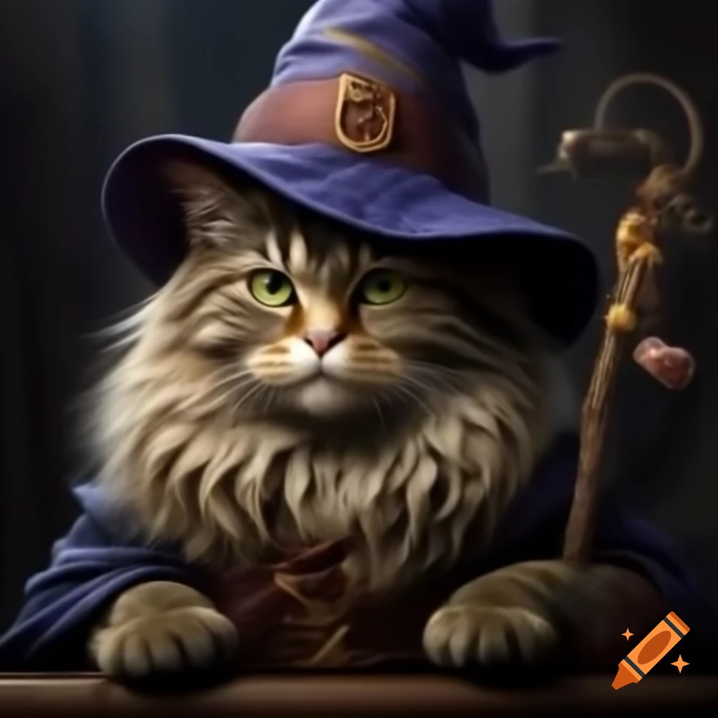Cat dressed as a wizard with a magical hat