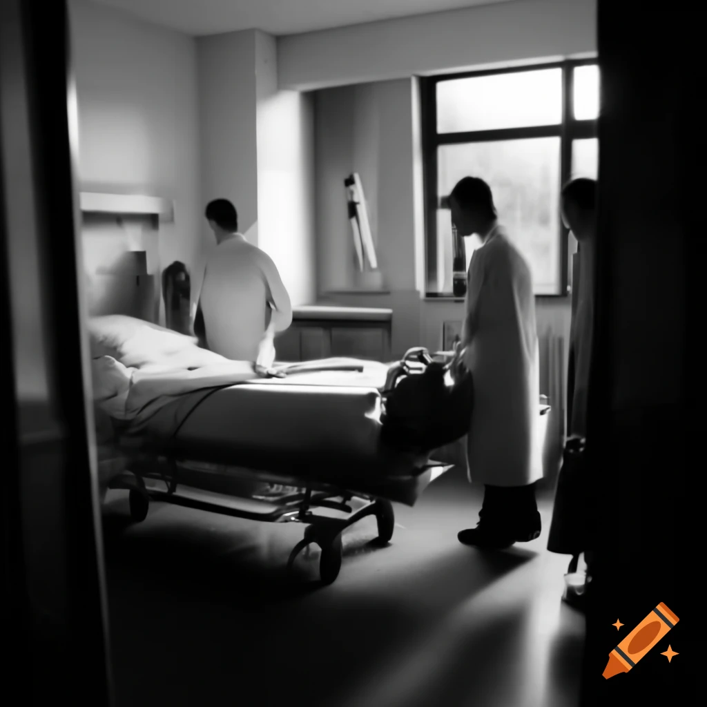 Hospital room with three patients and one caretaker
