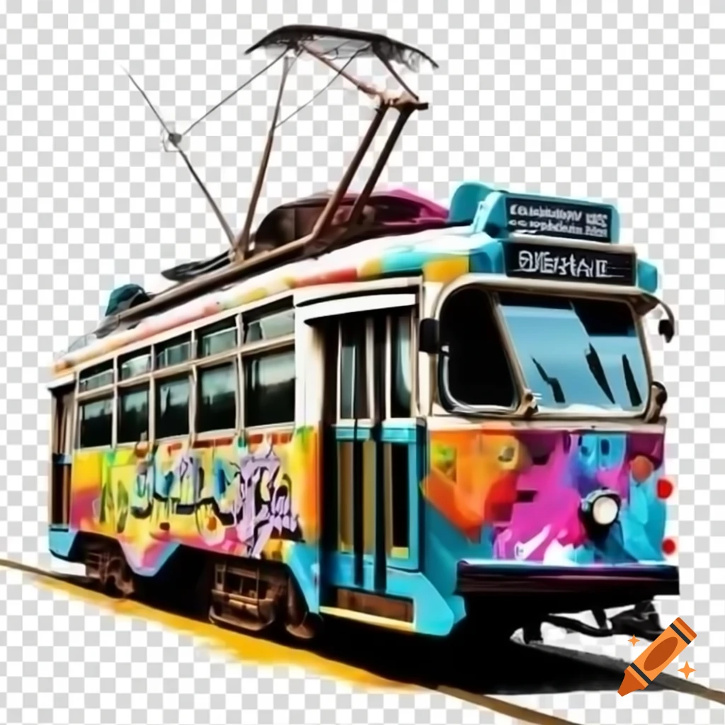 Colorful graffiti of 'tram 60' in transparent PNG format