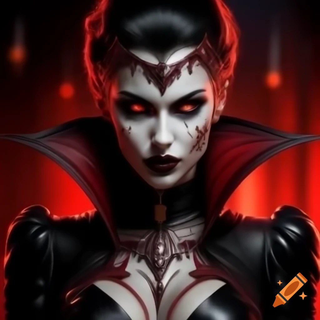 Hyper realistic depiction of a beautiful vampire woman
