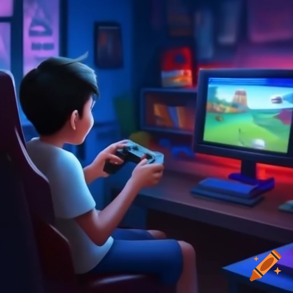 Asian boy playing video game
