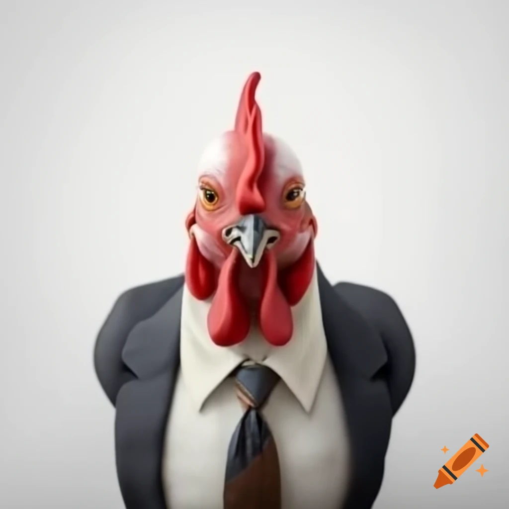 French rooster in suit on white background