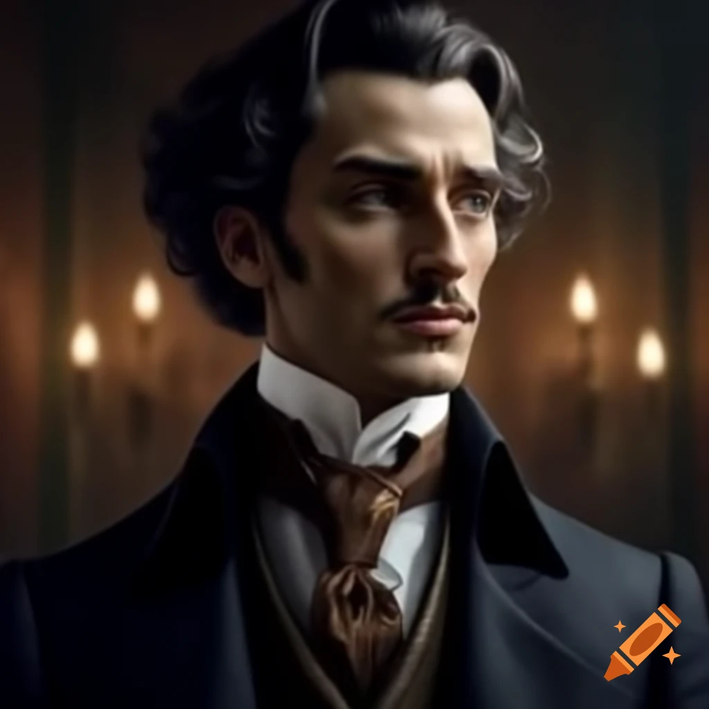 Victorian gentleman with mustache, exuding strength and intelligence