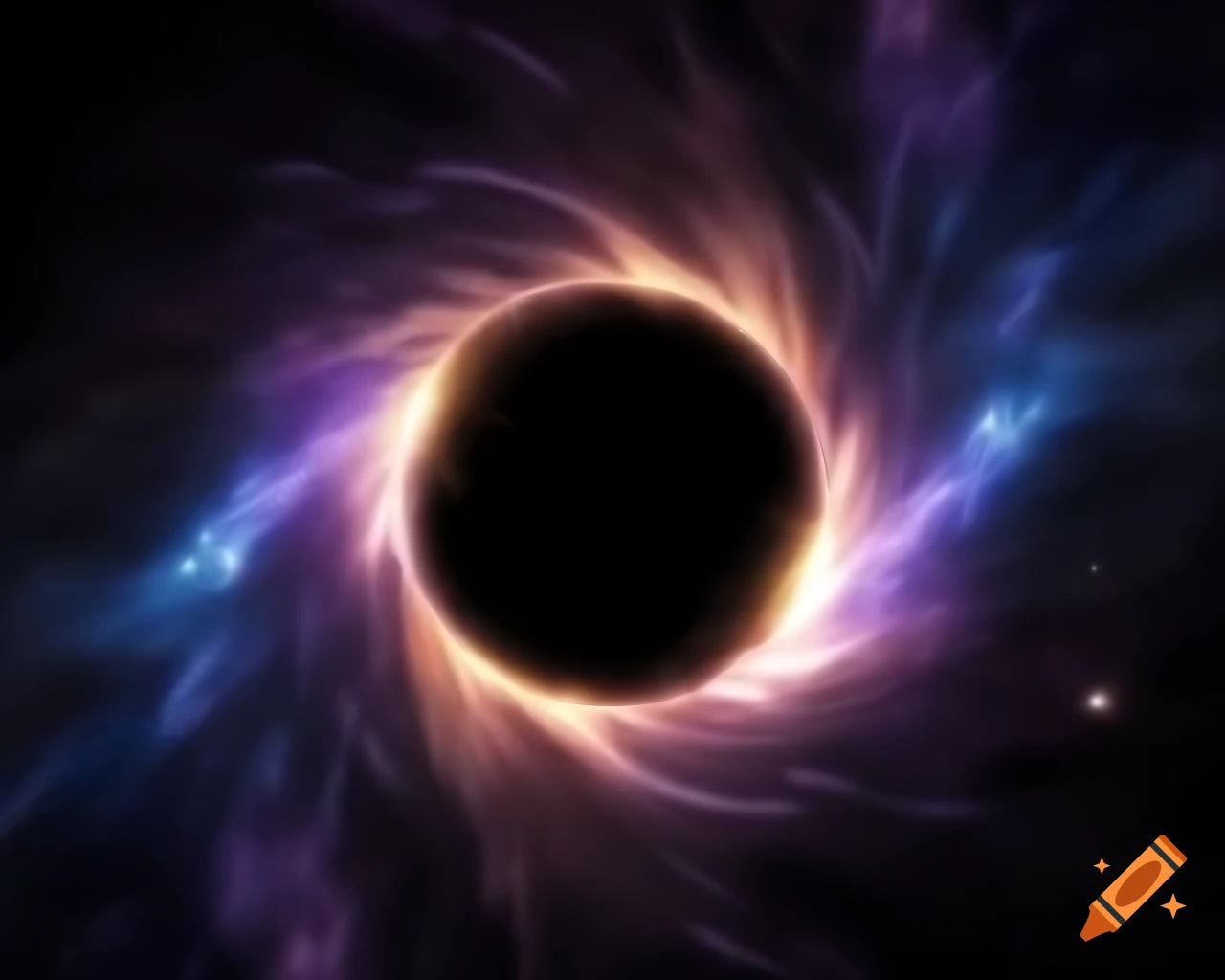 Realistic depiction of a black hole surrounded by stars in dark blue and black tones