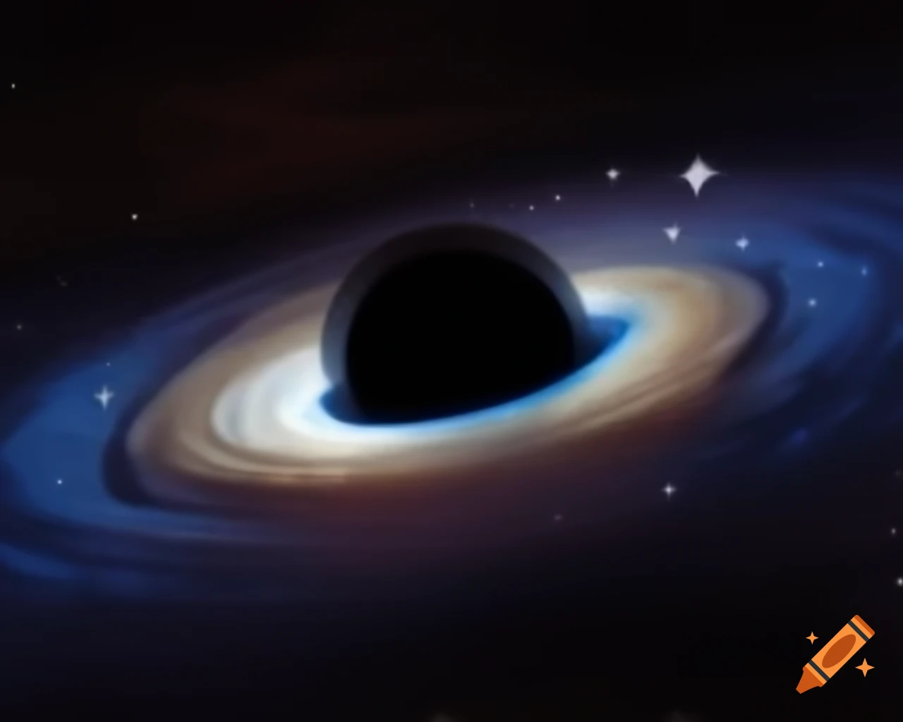 Realistic space art featuring a black hole and stars in natural colors