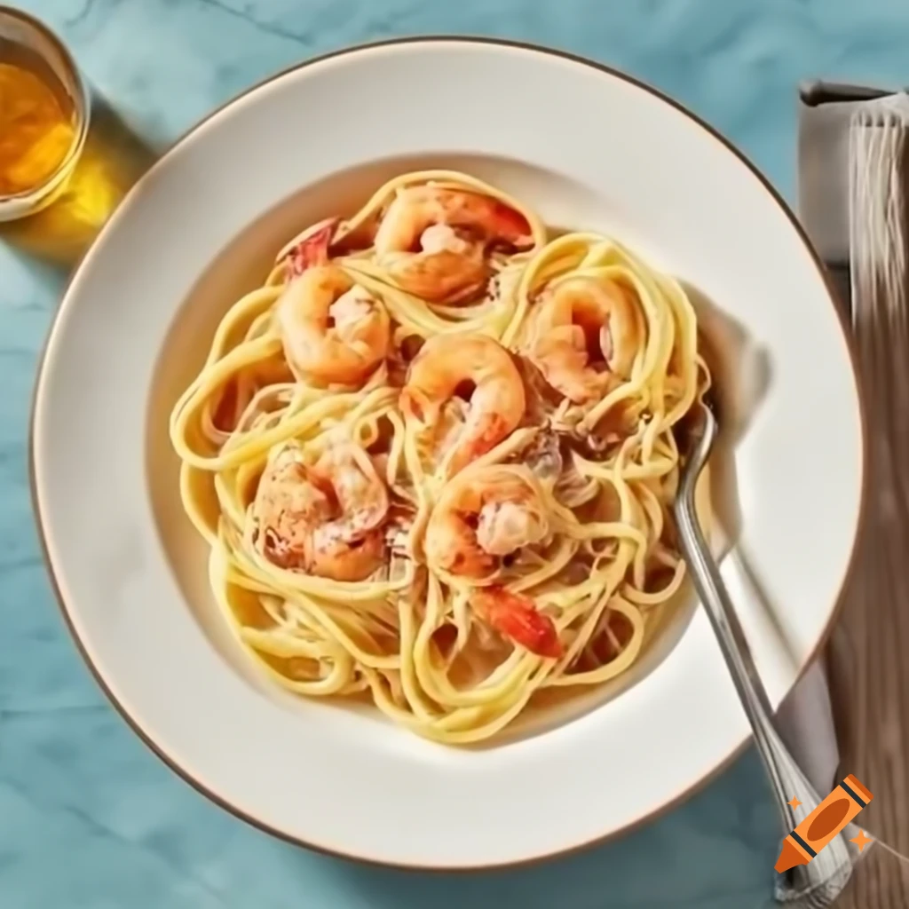 Fettuccine pasta served with shrimp