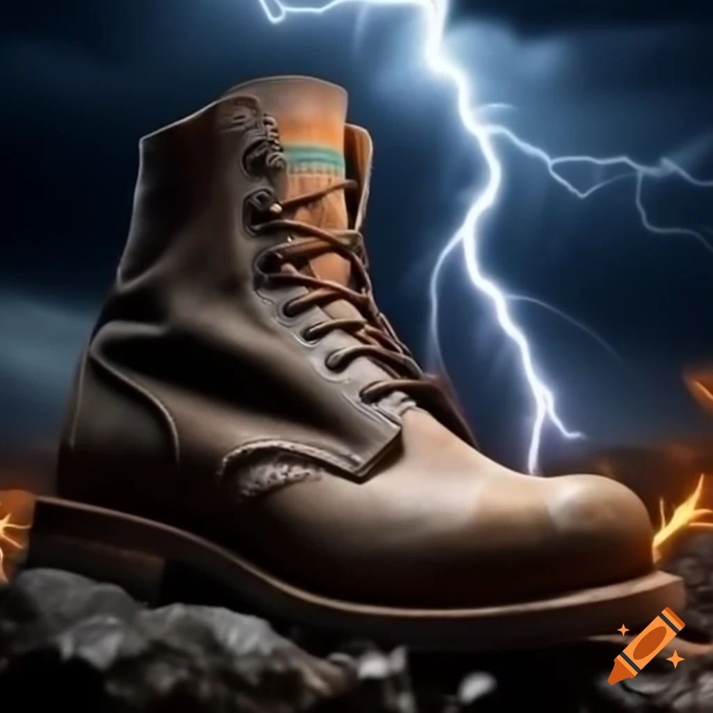 Dirty work boot during a lightning storm