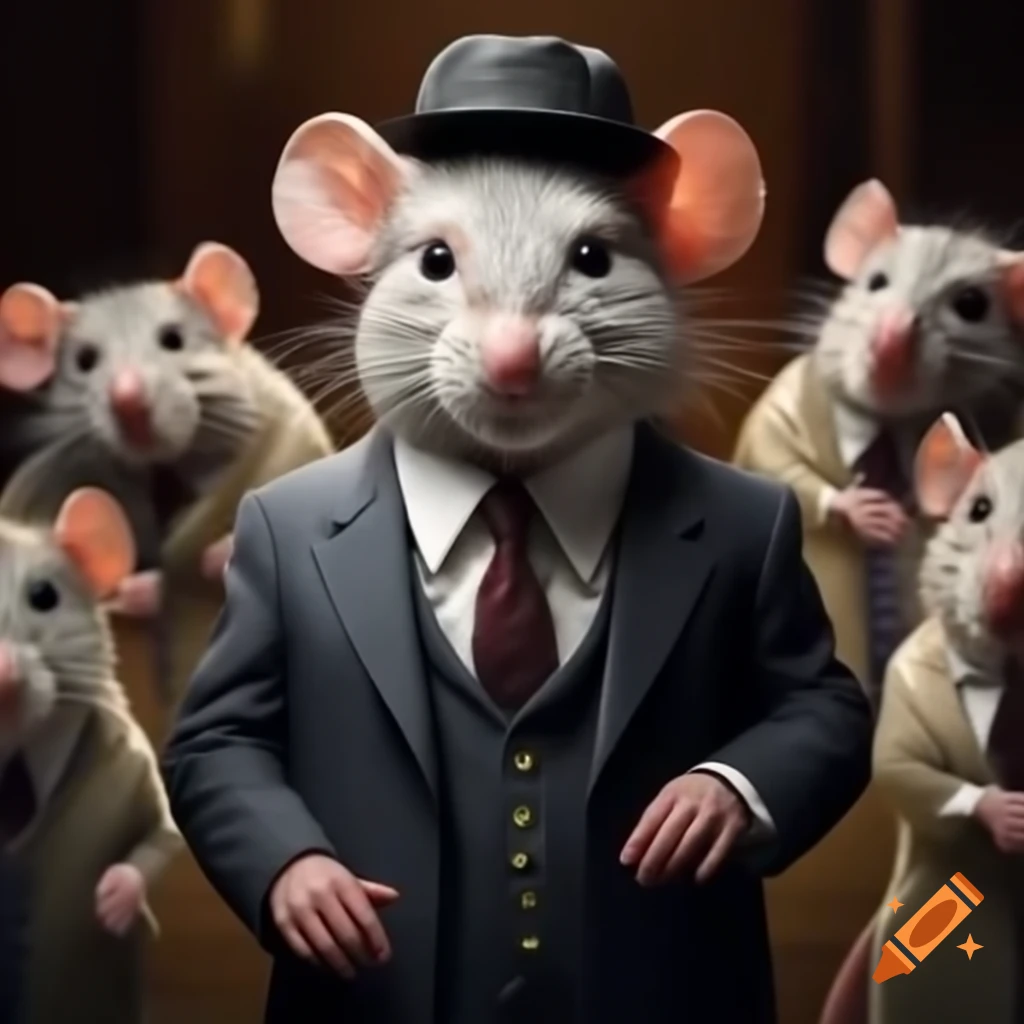 Gangster mice in suits discussing cheese humorously