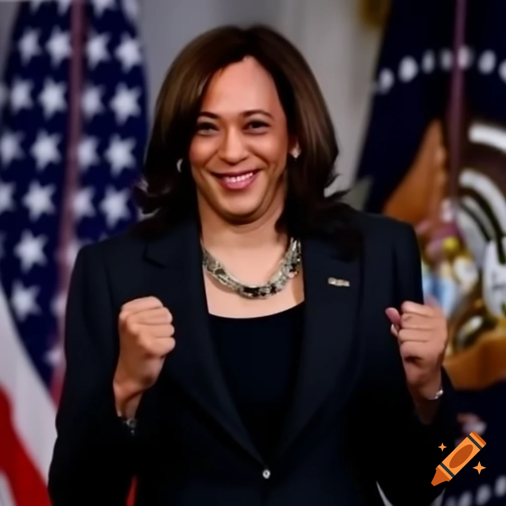 Kamala Harris celebrating with a fist pump