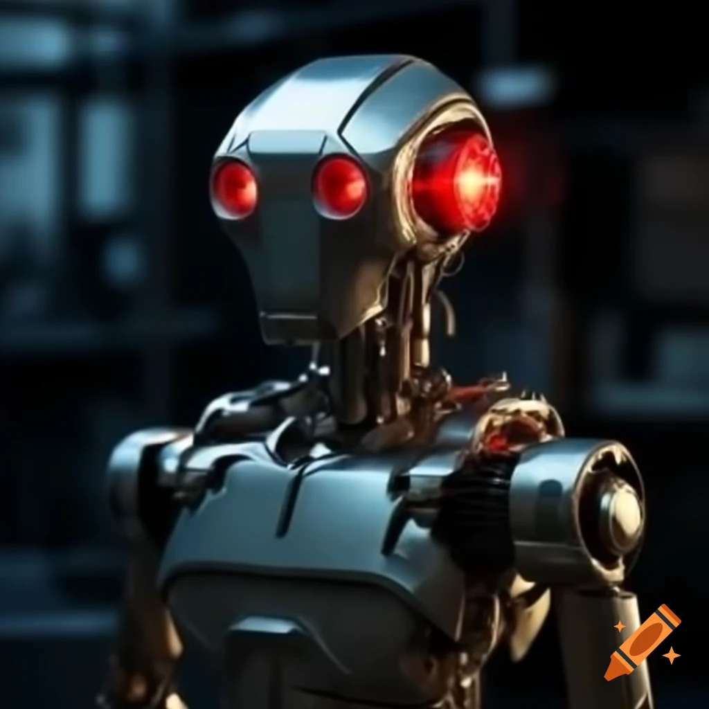 Liquid metal robot illuminated with red lights