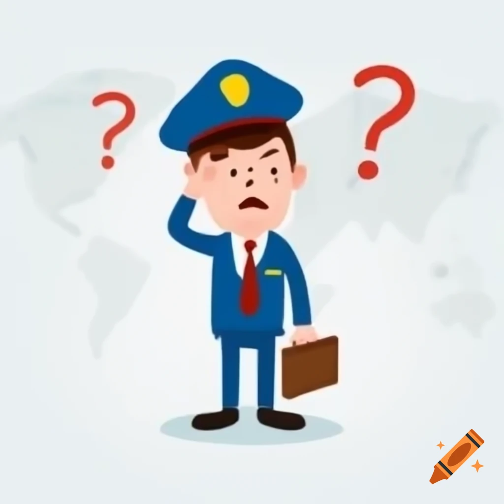Confused cartoon postman holding a map covering his face