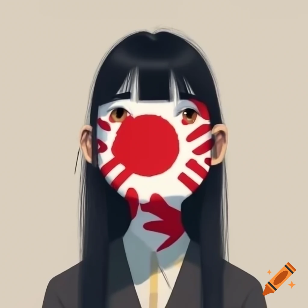 Faceless girl with Japan flag design on her face