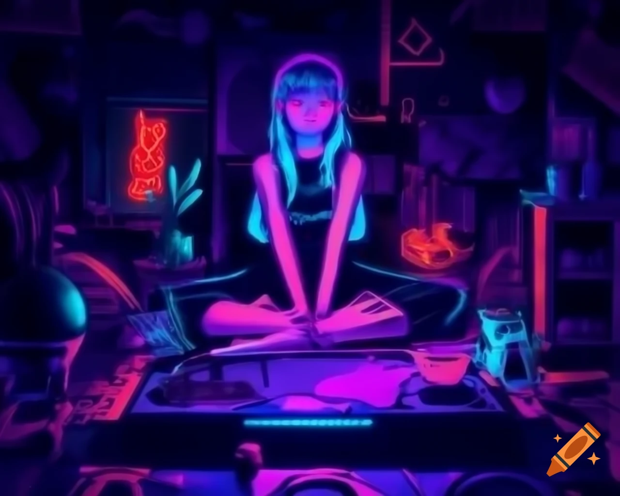 Vibrant neon art portrait showcasing bright colors