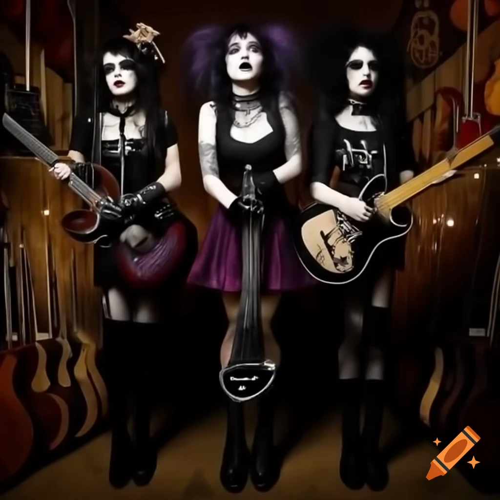 Goths playing guitars in a creative setting
