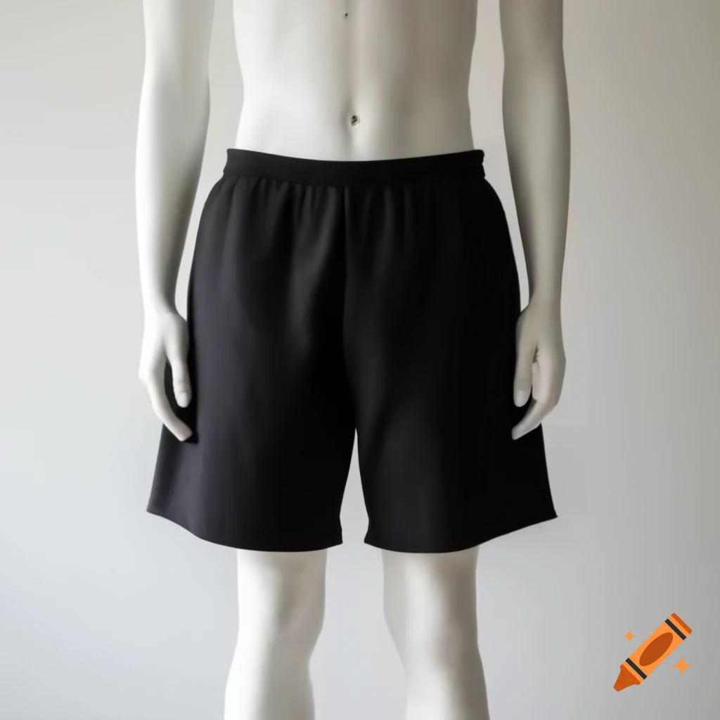 Invisible mannequin displaying black cotton shorts with elastic waistband