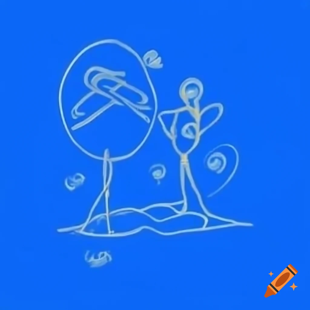 Minimal psychedelic zen cartoon named Millenial irreverance in blue ink