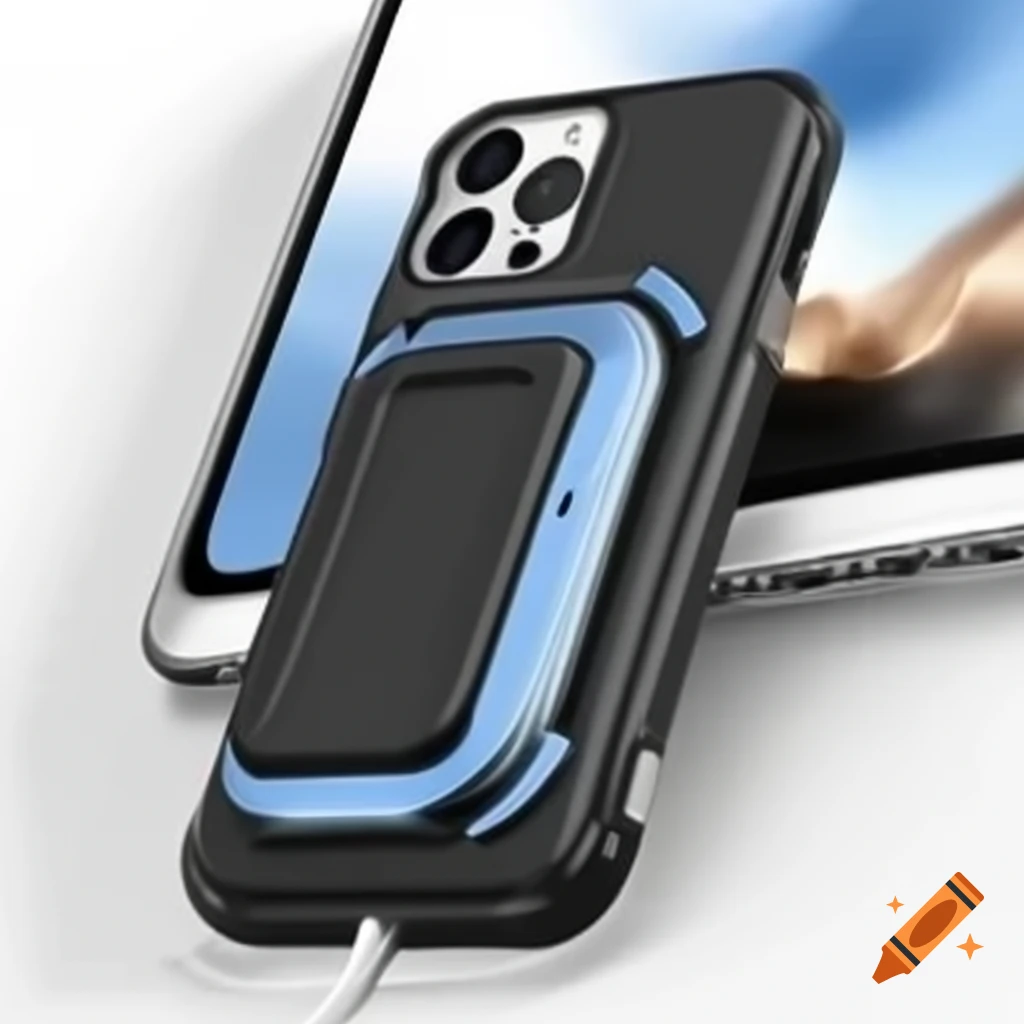 2D mock-up of a phone case with built-in wireless charger
