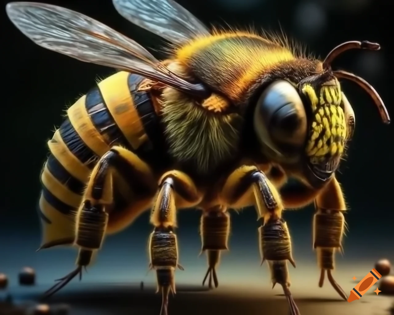 Steampunk-style bee insect with armor and mechanical parts