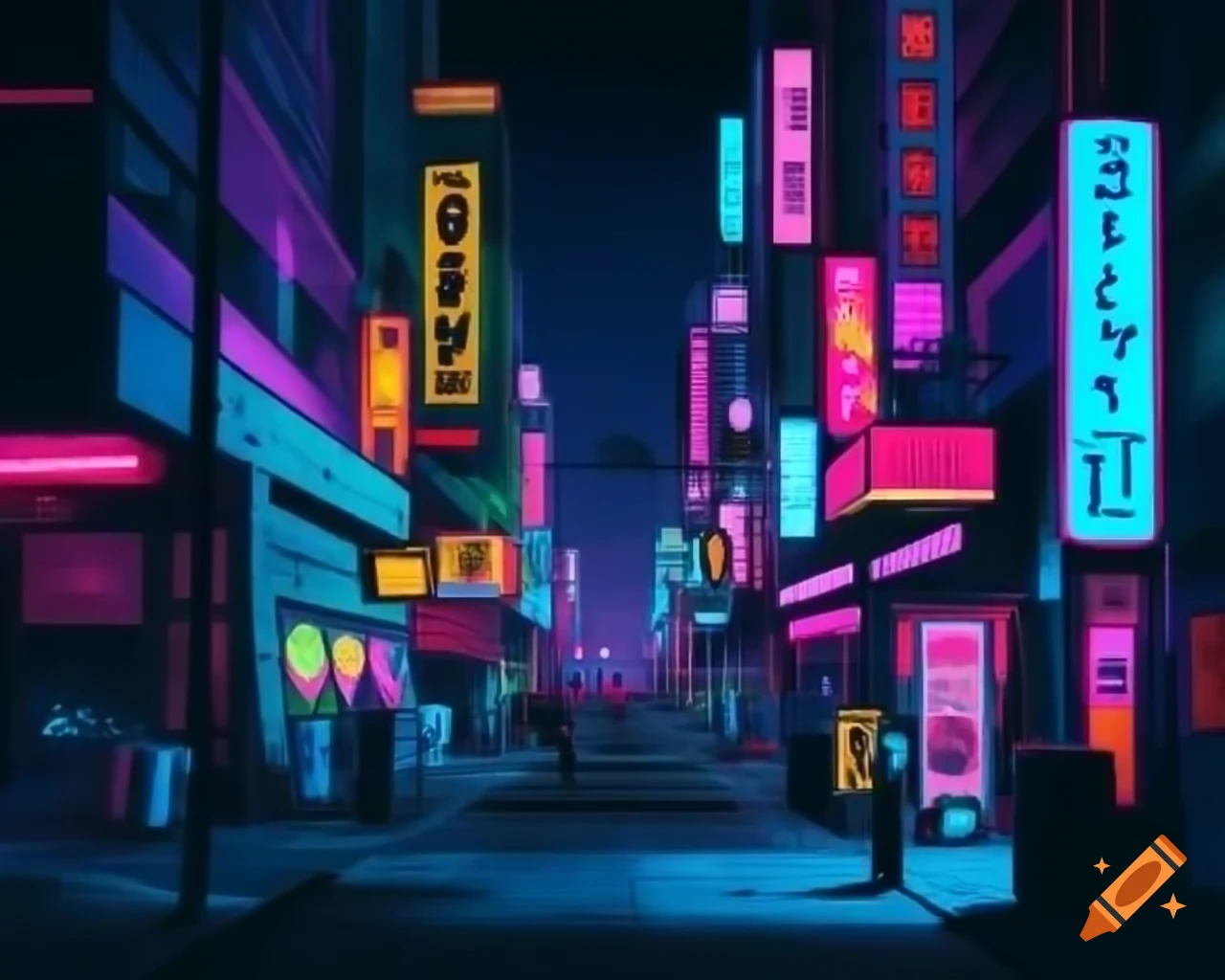 Vibrant neon art depicting a cityscape
