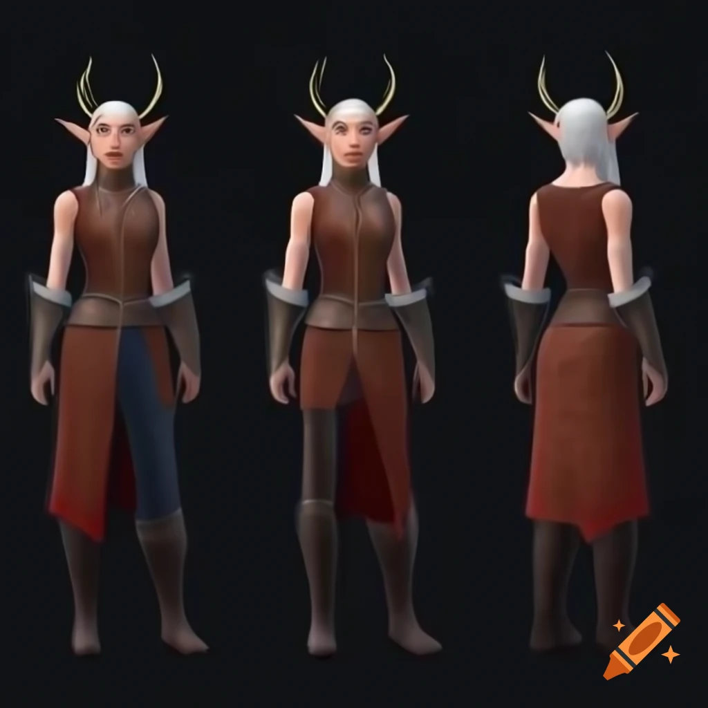 Female Dalish elf in casual wear inspired by medieval aesthetics