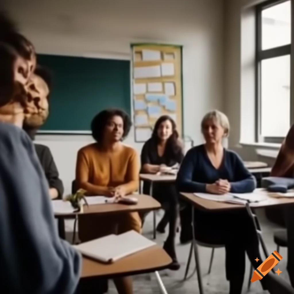 Diverse group of teachers engaged in conversation