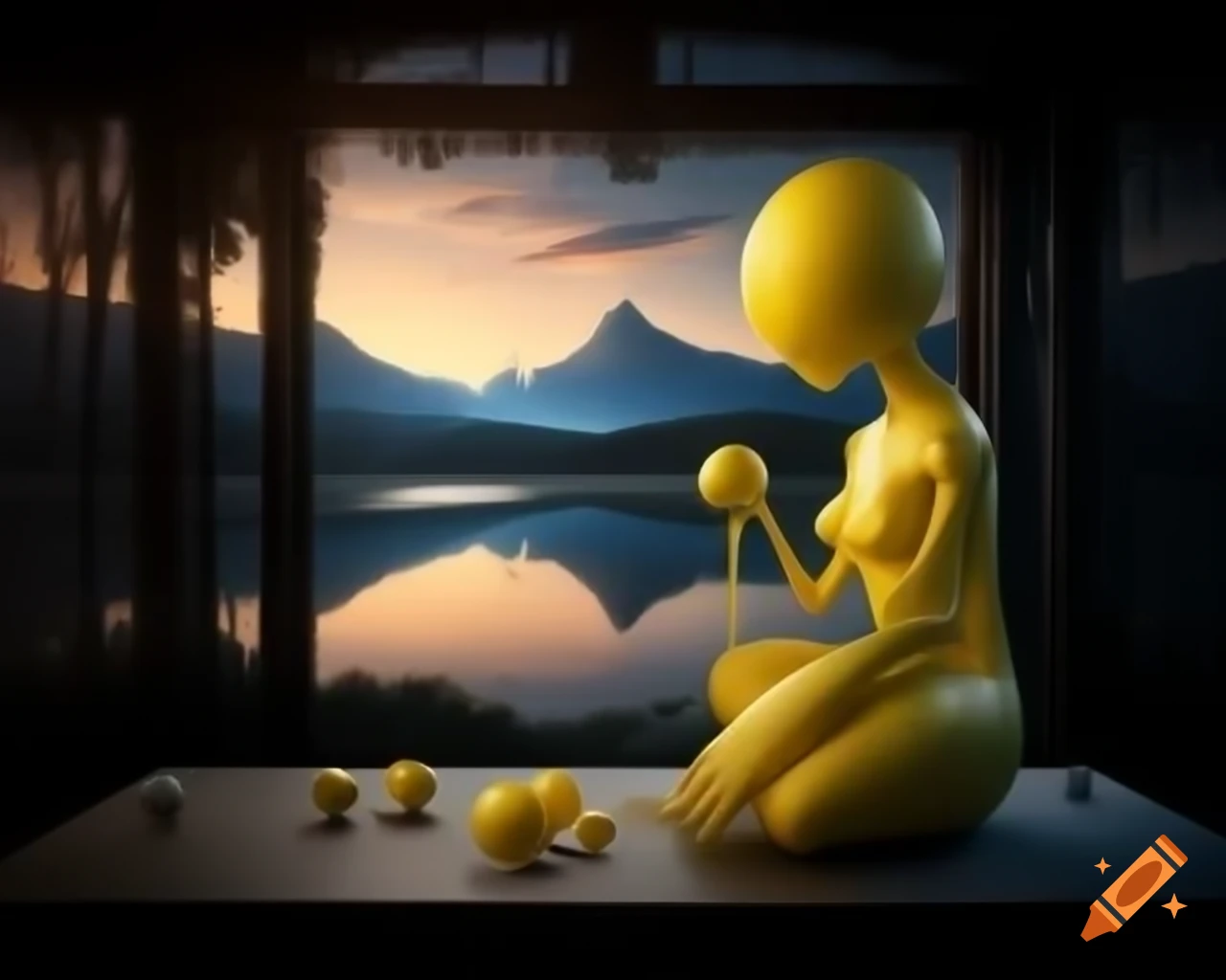 Surreal lemon monster sculpture in scientific photography style