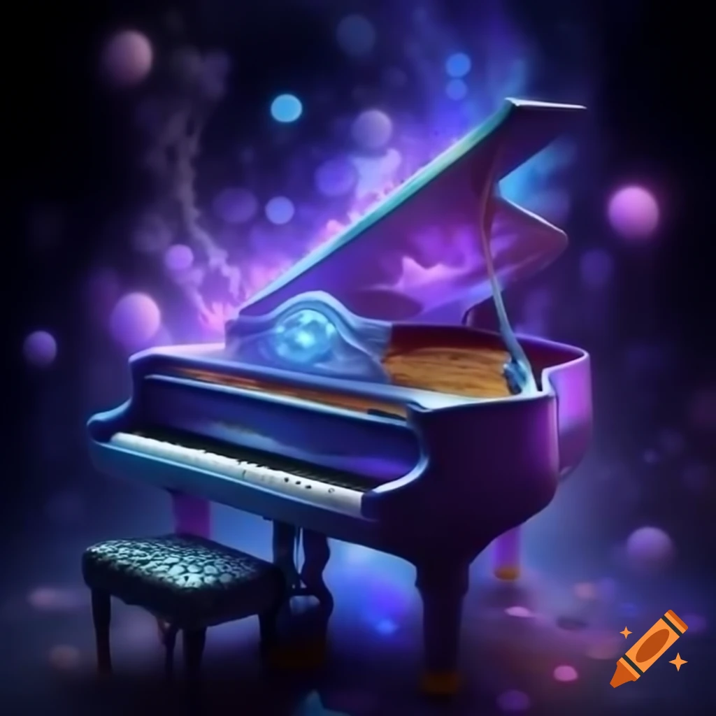 Magical grand piano evoking enchanting vibes