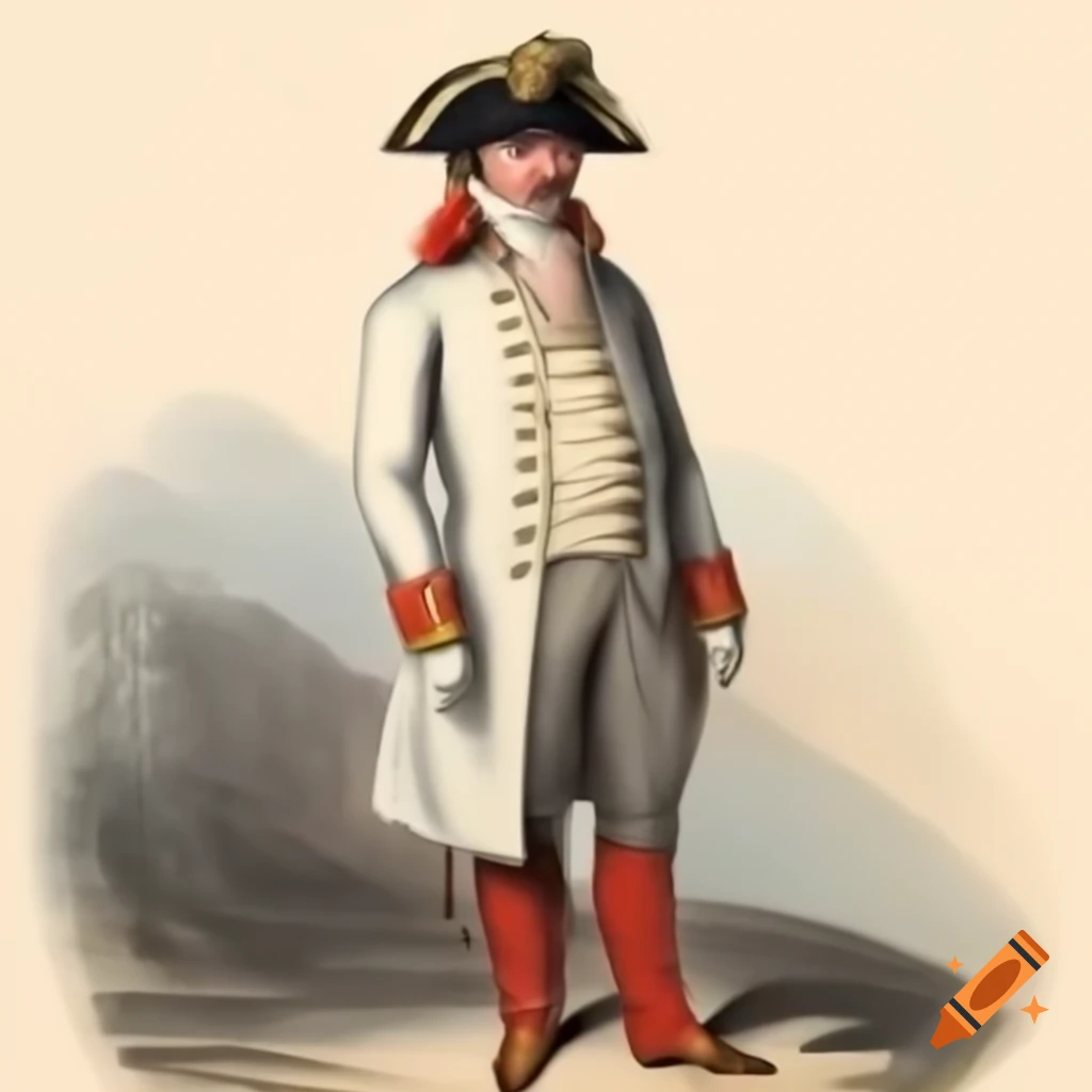 Colored sketch of an old French sea captain from the 1800s