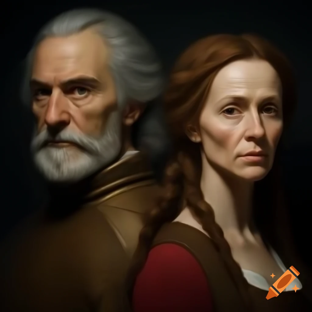 Realistic portrait of renaissance middle aged nobleman and lady