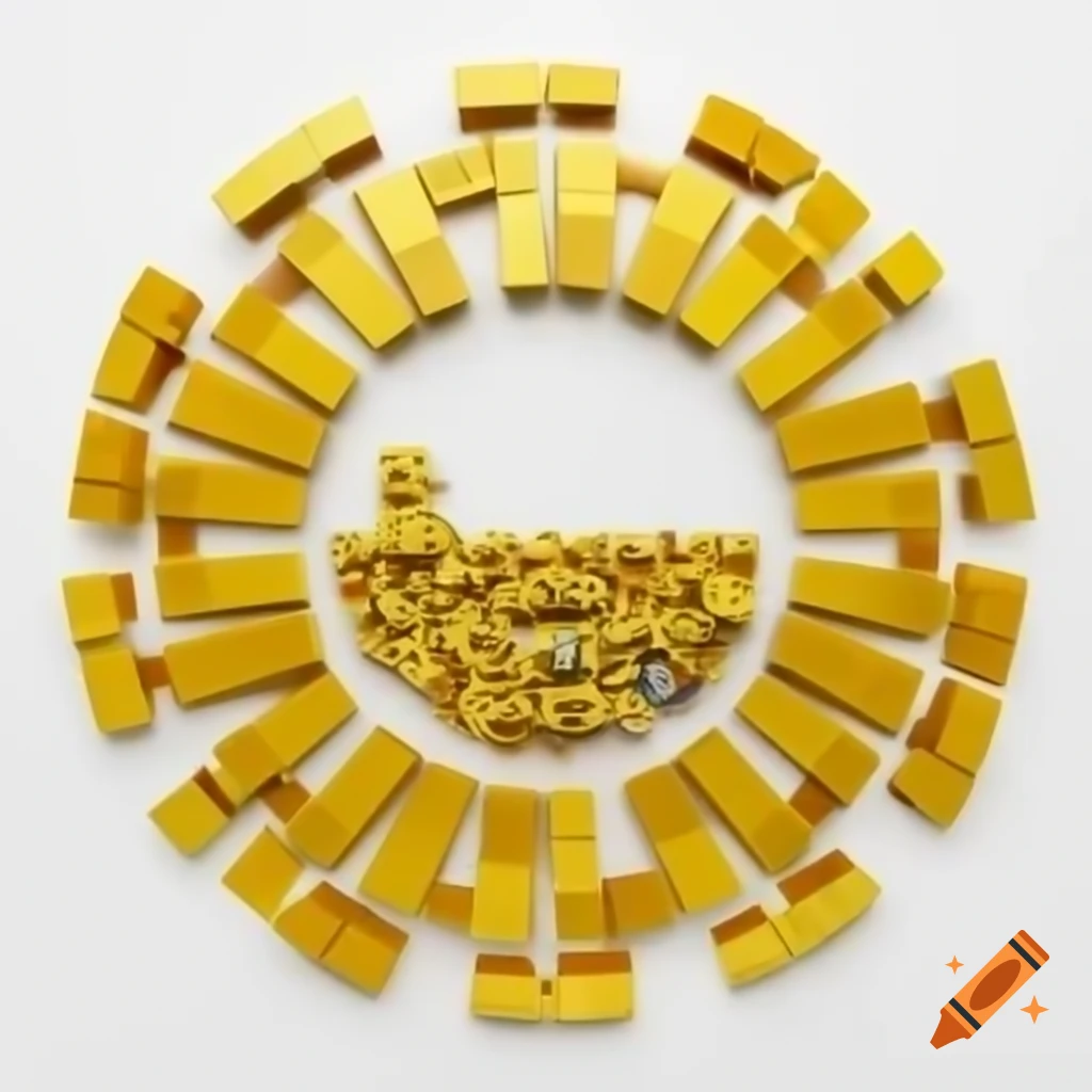 Logo design featuring golden lego bricks forming a circle with the text
